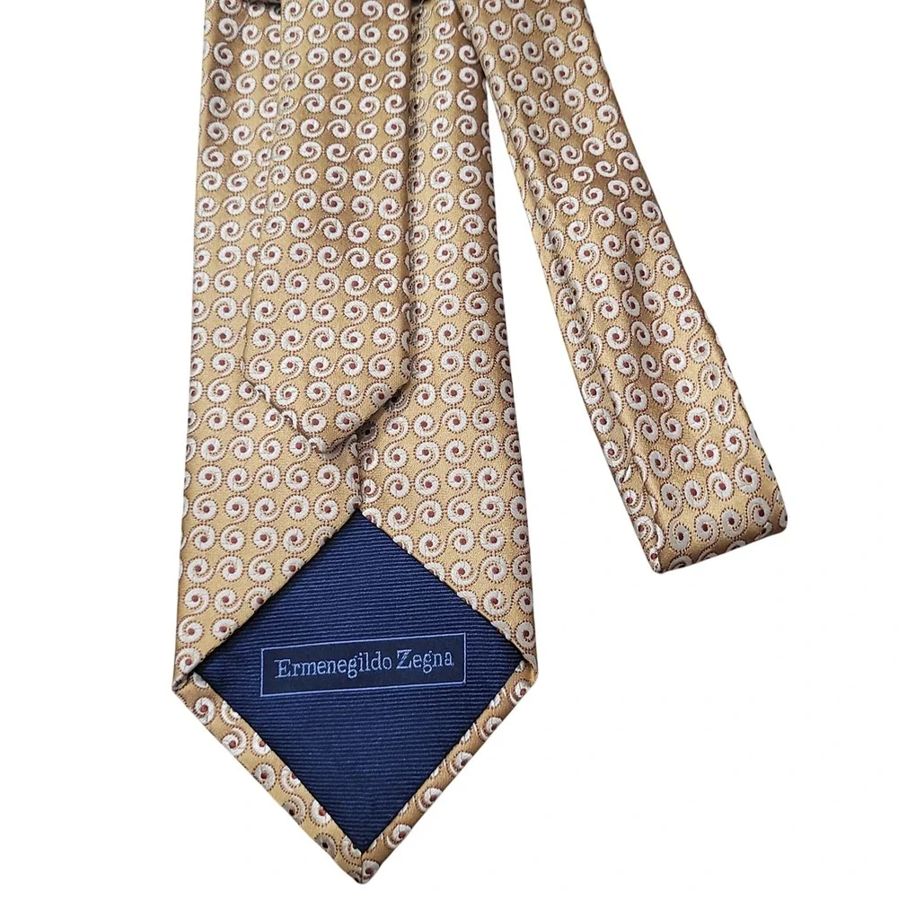 Ermenegildo Zegna‎ Men's Necktie Gold Brown White Swirl Pattern Business